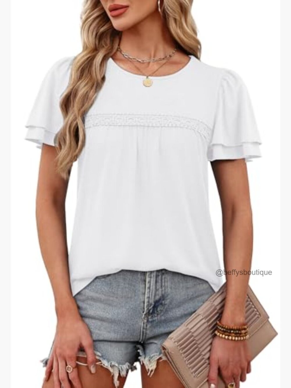 Dressy Casual Peplum Babydoll Top Ruffle Short Sleeve Blouse Tunic - Picture 3 of 5